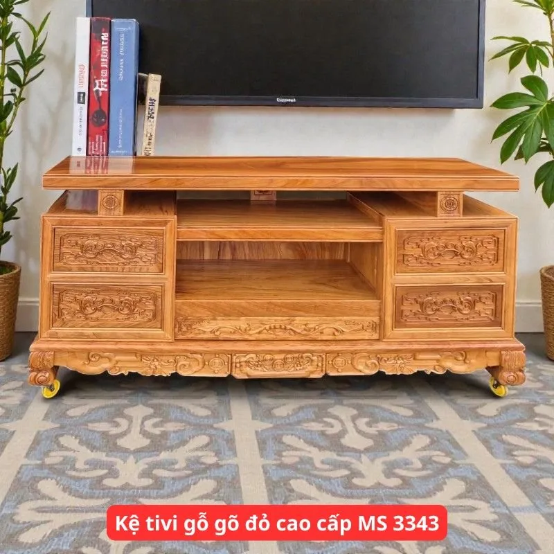 Kệ tivi gỗ gõ đỏ cao cấp MS 3343 1 Kệ tivi gỗ gõ đỏ cao cấp MS 3343