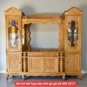 Kệ tivi kết hợp bàn thờ gỗ gõ đỏ MS 3317