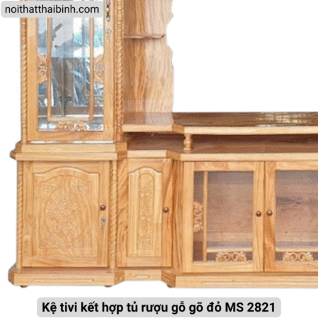 Kệ tivi kết hợp tủ rượu gỗ gõ đỏ MS 2821