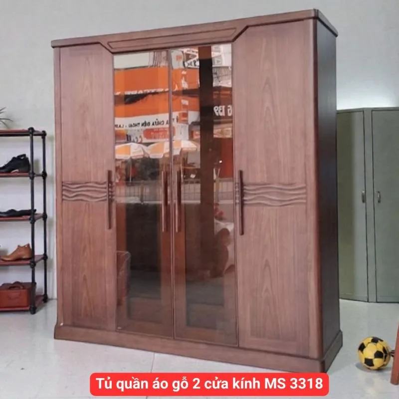 Tủ quần áo gỗ 2 cửa kính MS 3318 1 Tủ quần áo gỗ 2 cửa kính MS 3318