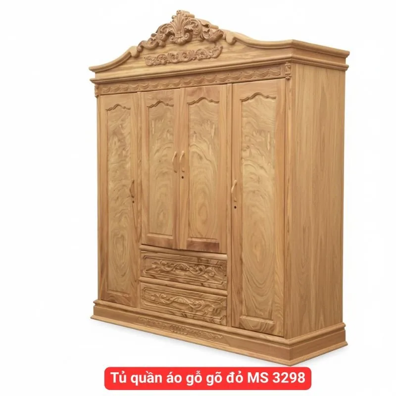Tủ quần áo gỗ gõ đỏ MS 3298 1 Tủ quần áo gỗ gõ đỏ MS 3298