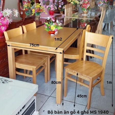 Bộ bàn ăn gỗ tự nhiên 4 ghế MS 2940