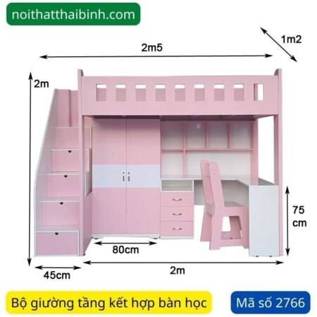 Giường 2 tầng kết hợp bàn học MS 2766