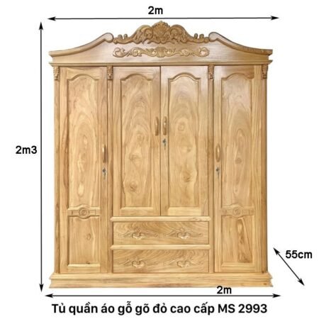 Tủ quần áo gỗ gõ đỏ cao cấp MS 2993