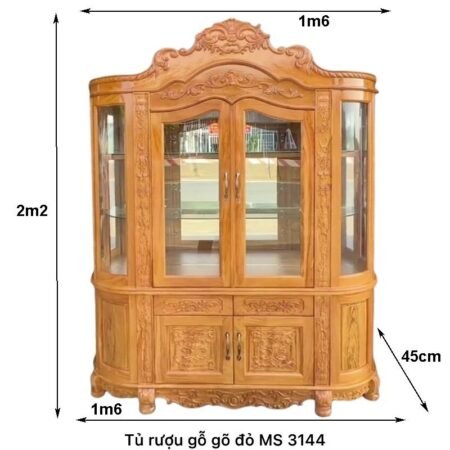 Mẫu tủ rượu đẹp gỗ gõ đỏ MS 3144