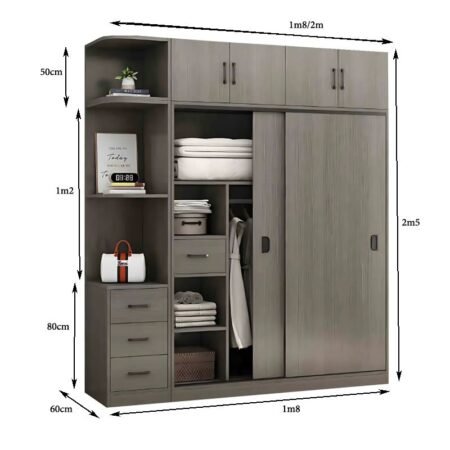 Tủ Áo 2 Tầng cửa lùa có kệ trang trí MS 3196