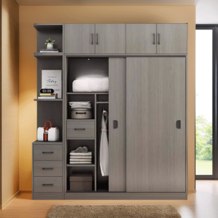 Tủ Áo 2 Tầng cửa lùa có kệ trang trí MS 3196