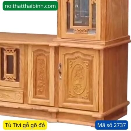 Kệ tivi gỗ gõ đỏ kết hợp tủ rượu MS 2737