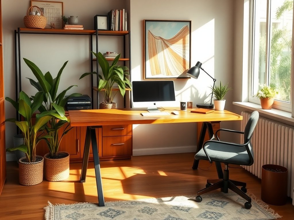 4 Điều Cần Biết Khi Chọn Bàn Làm Việc Gỗ Công Nghiệp 5 Vietnamese home office with sleek wooden desk