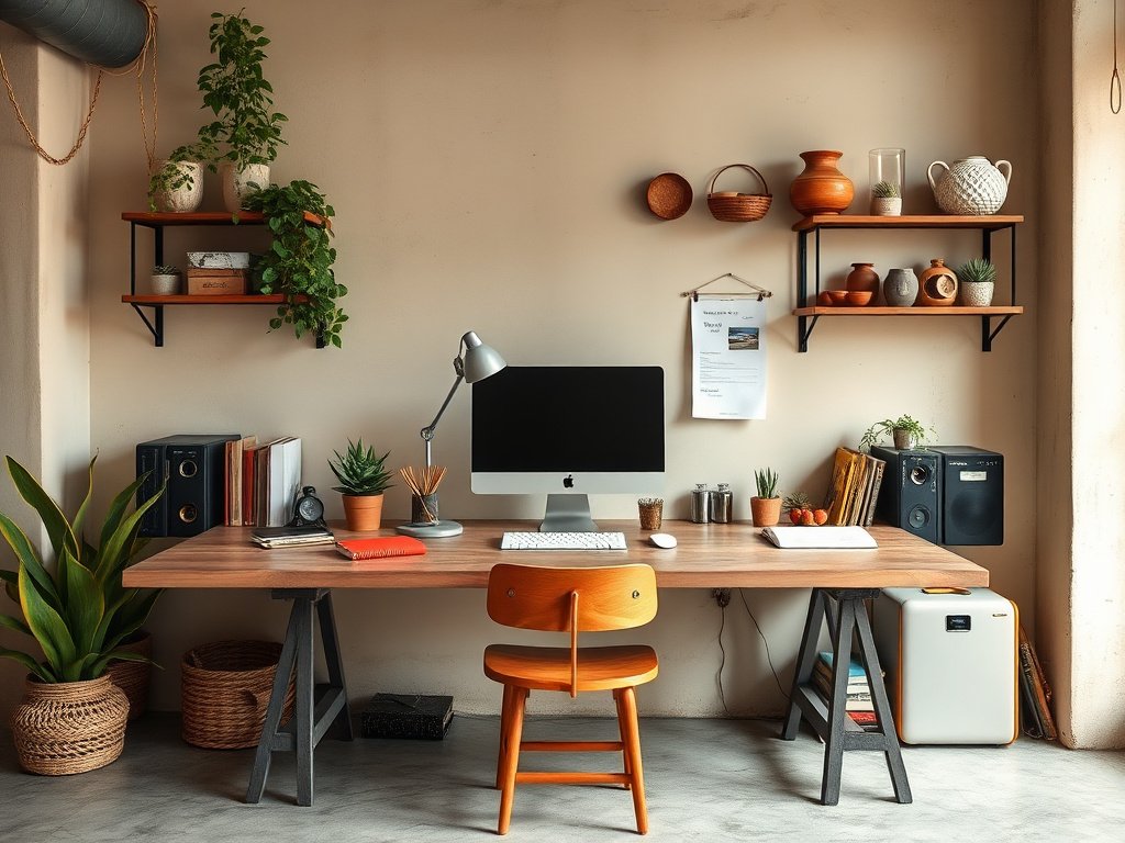 4 Điều Cần Biết Khi Chọn Bàn Làm Việc Gỗ Công Nghiệp 6 Vietnamese workspace with natural color industrial desk