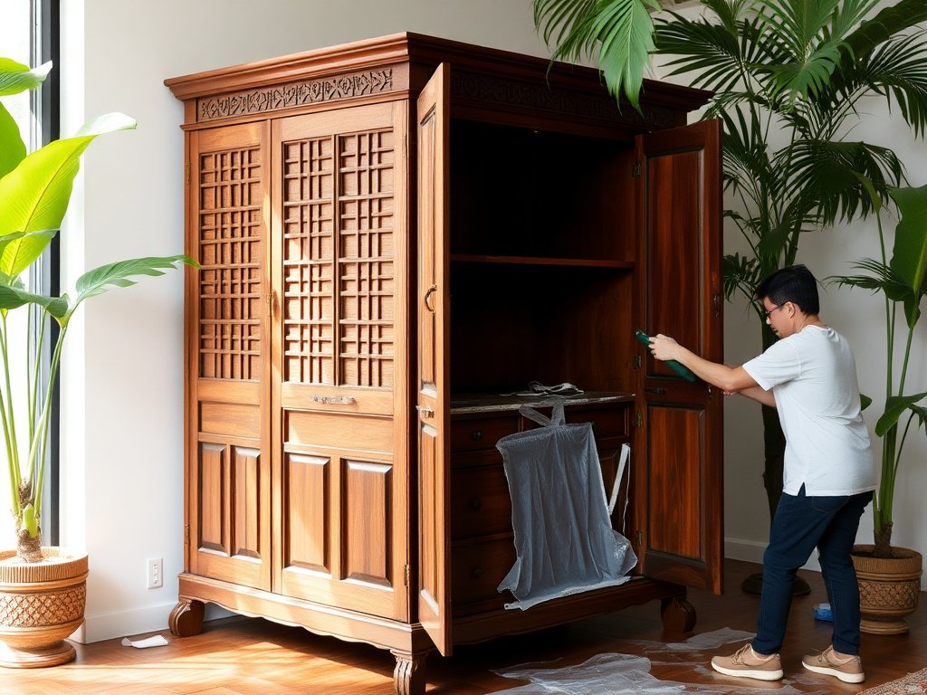 Giới Thiệu Dung Dịch Vệ Sinh Đồ Gỗ Chuyên Dụng Tốt Nhất 4 Tủ gỗ Việt Nam chất lượng cao được làm sạch trong không gian nhiệt đới