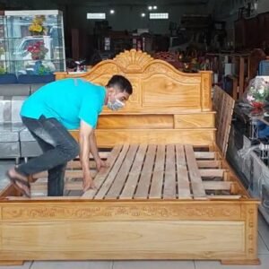 Giường ngủ gỗ gõ đỏ mẫu quạt MS 3097