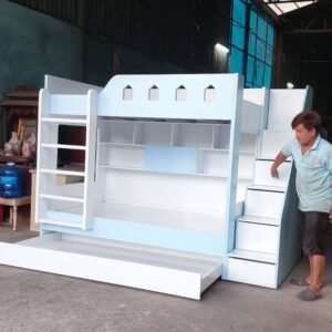 Giường tầng cho bé trai màu xanh MS 3253