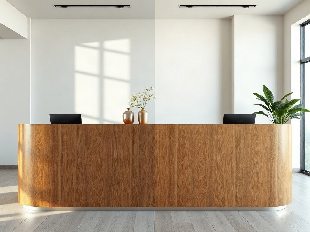 Khảo sát thực tế dòng gỗ thông dụng (Gỗ Sồi, Xoan đào, Óc chó) - Quầy tiếp tân nhỏ gọn giá rẻ