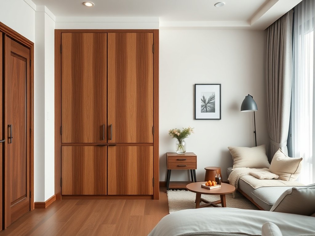 4 Cách Chống Xước Mặt Tủ Quần Áo Hiệu Quả Tại Nhà 2 Tủ quần áo gỗ tối giản trong căn hộ Việt Nam hiện đại