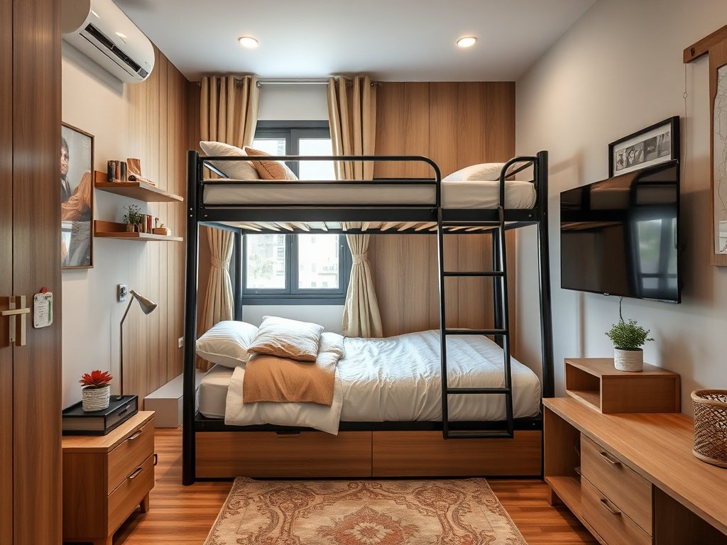 Giường tầng hiện đại trong phòng ngủ ấm cúng tại Việt Nam.
