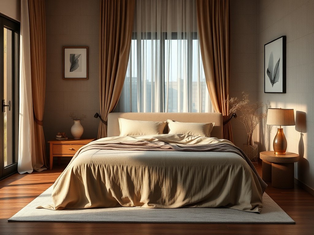 Phòng ngủ hiện đại với giường vải trong căn hộ Việt