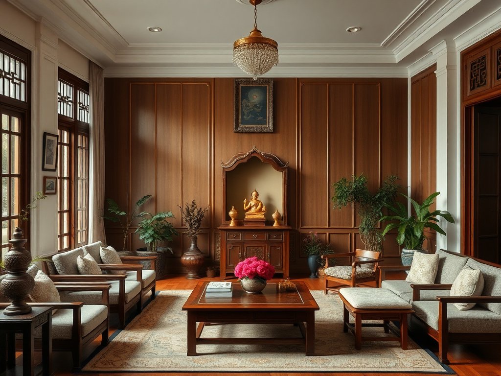 5 Hỗ Trợ Lựa Chọn Bàn Thờ Phù Hợp Cho Ngôi Nhà Của Bạn 11 Góc bàn thờ thanh tịnh với tượng Phật trong nhà hiện đại