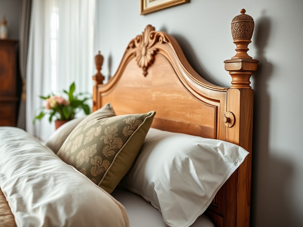 4 Mẹo Làm Mới Giường Ngủ Cũ Kỹ - Bí Quyết Biến Hóa Nội Thất 8 Cận cảnh các yếu tố trang trí trên giường được phục chế