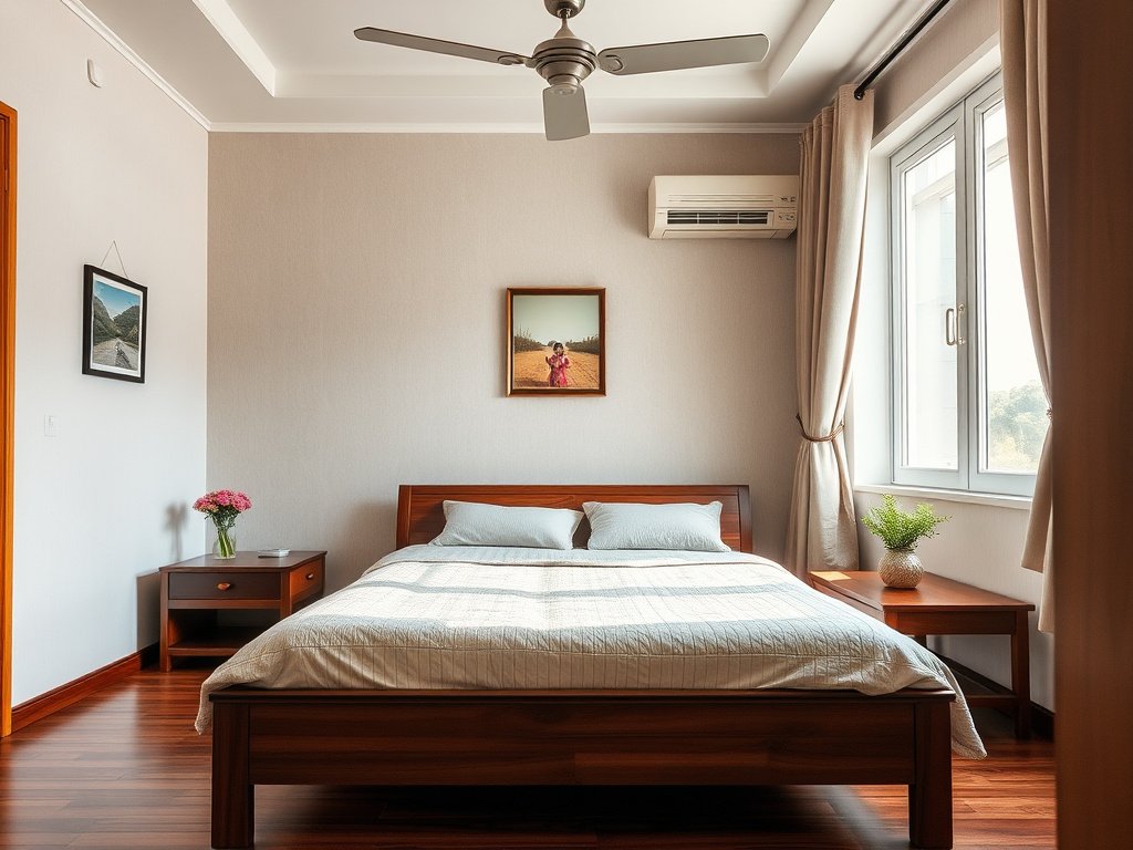 Vân gỗ tự nhiên của khung giường trong gia đình Việt
