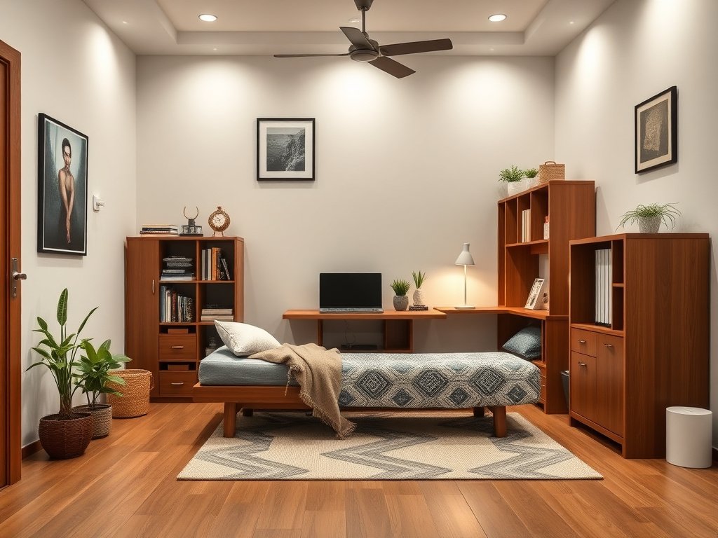 Cặp đôi Việt Nam thư giãn trên giường xếp trong căn hộ ấm cúng