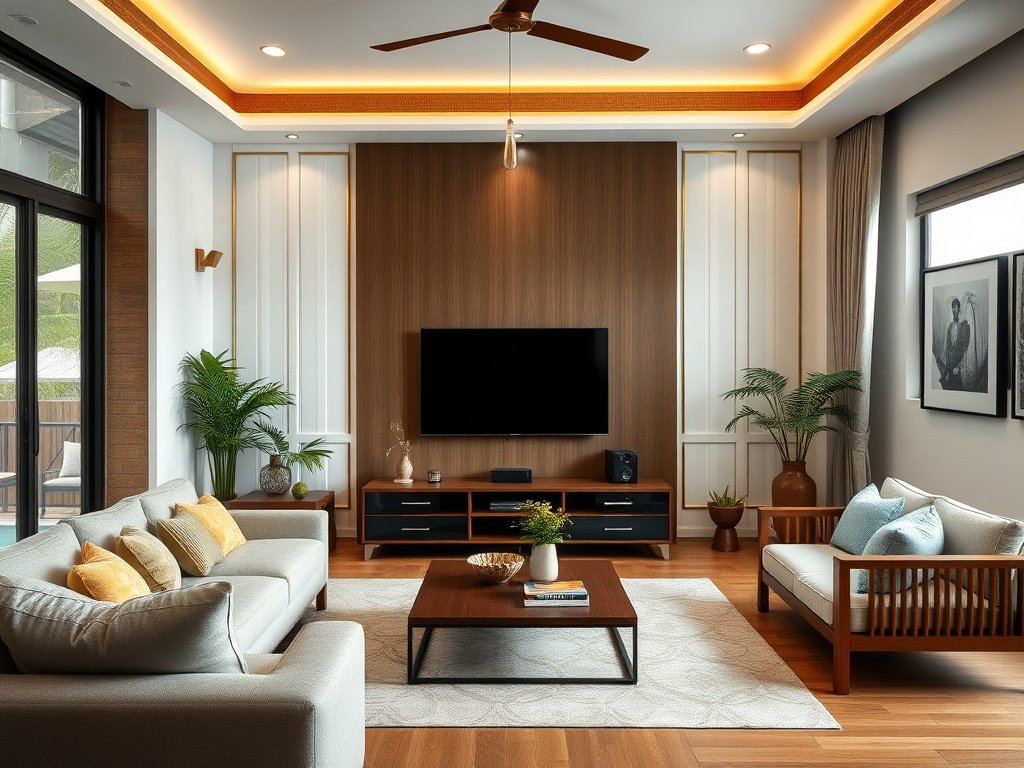 5 Cách Cải Thiện Không Gian Quanh Kệ Tivi Hiệu Quả Nhất 12 Gia đình quây quần trong phòng khách Việt Nam được trang trí đẹp, xem tivi