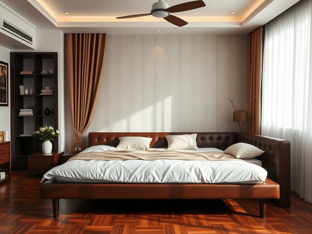 Cận cảnh bề mặt giường da trong nội thất sang trọng Việt Nam.