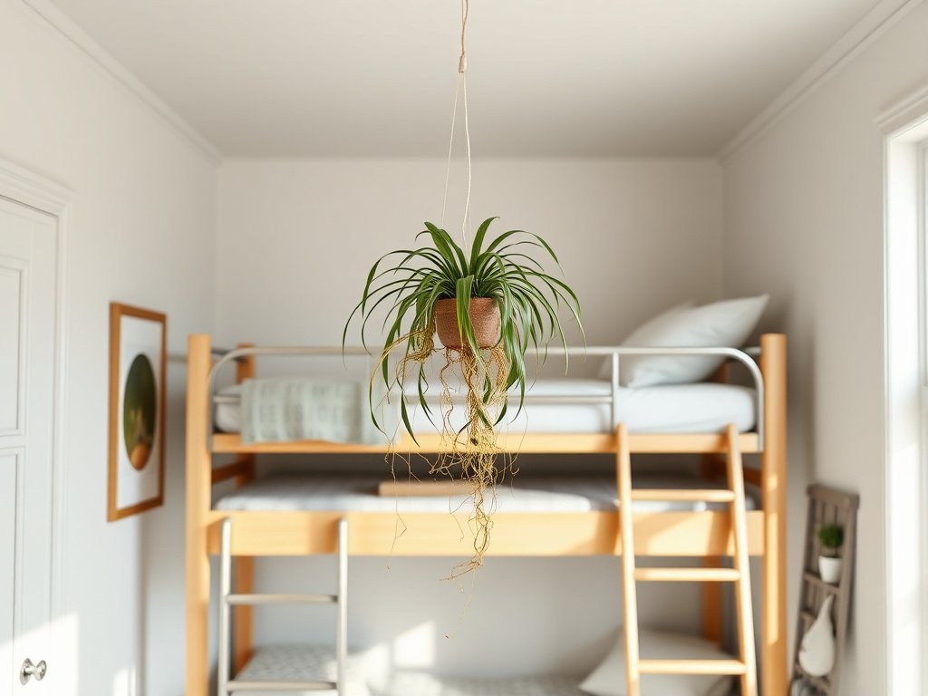 9 Loại Cây Phong Thủy Đặt Gần Giường Tầng Giúp Tăng Vượng Khí 9 Phòng ngủ yên tĩnh với cây cau vàng bên giường tầng