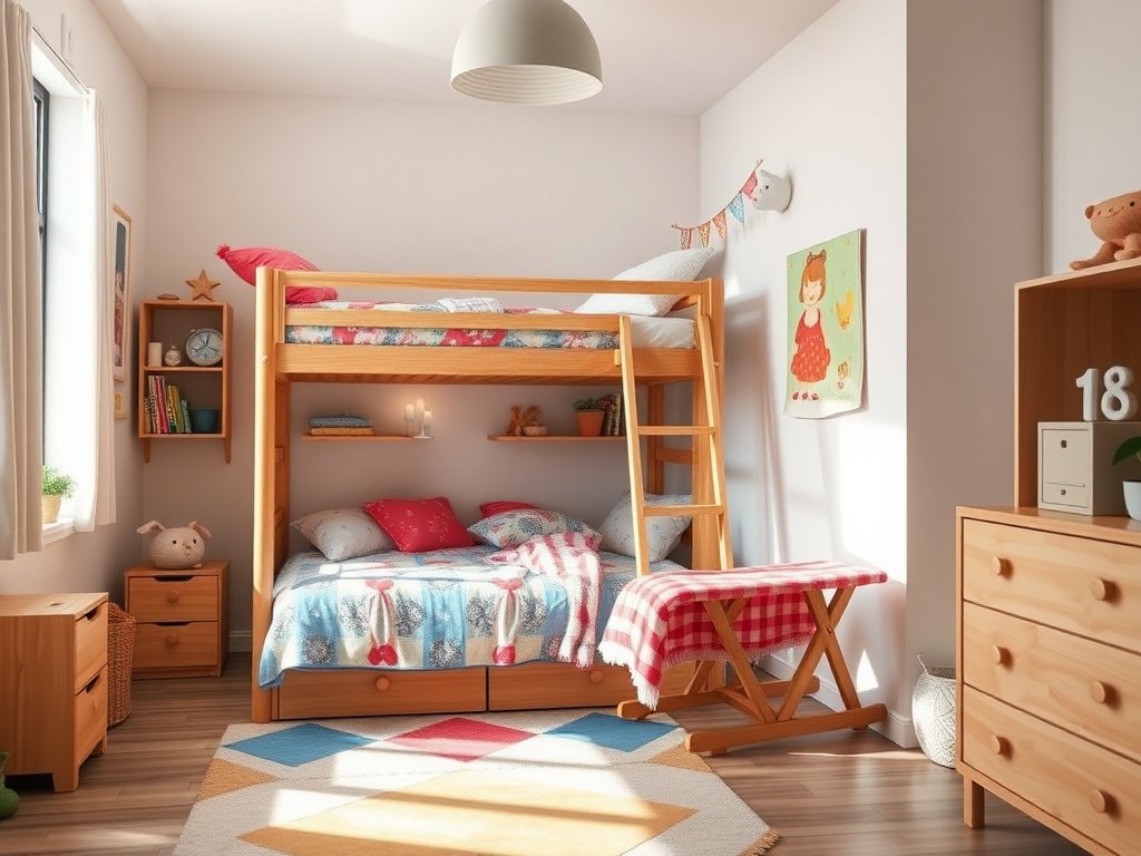 8 Lỗi Phong Thủy Thường Gặp Giường Tầng Bạn Cần Biết 3 Phòng trẻ em ấm cúng với giường tầng và chăn ga nhiều màu sắc