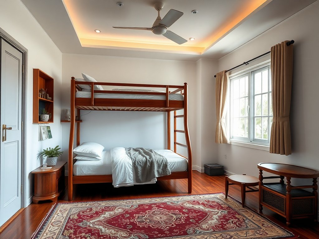 Cận cảnh gia đình Việt Nam siết chặt ốc vít của giường tầng.