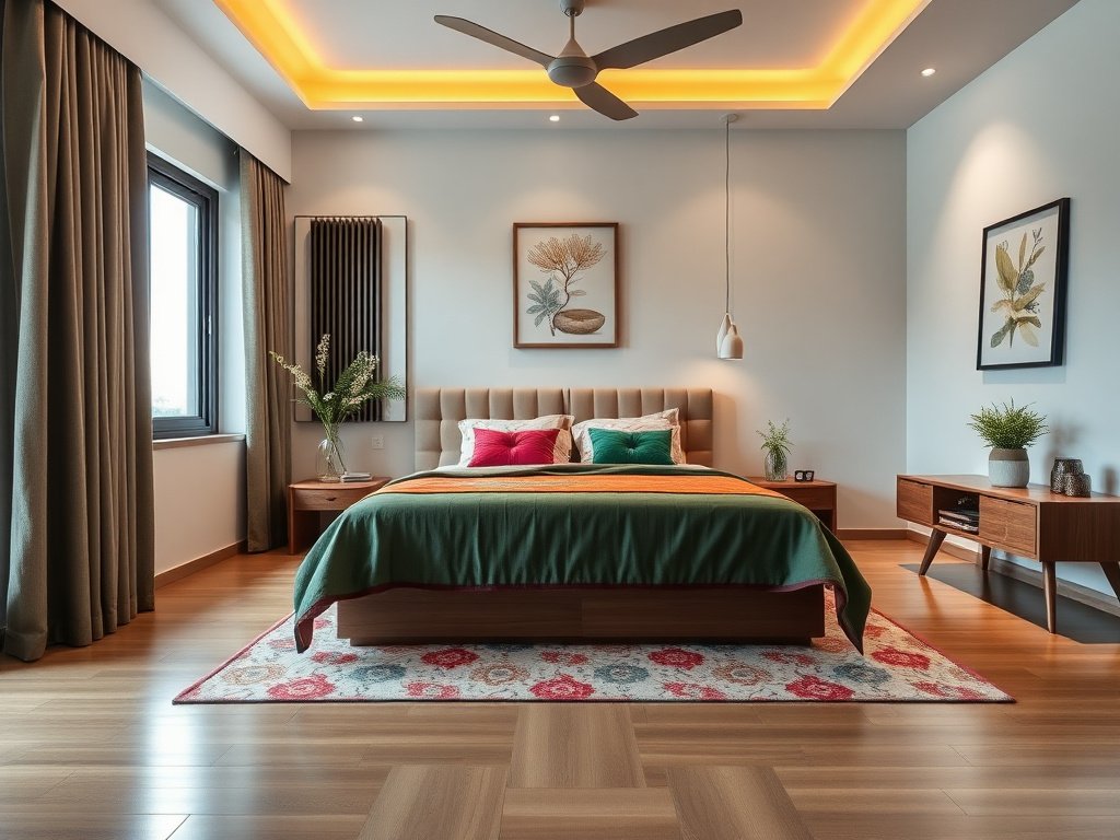 Cận cảnh giường kiểu Việt Nam với ga trải giường sạch