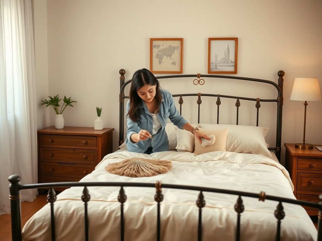 5 Cách Bảo Quản Giường Ngủ Kim Loại Hiệu Quả Và Đơn Giản Tại Nhà 3 Cận cảnh bề mặt giường kim loại được đánh bóng