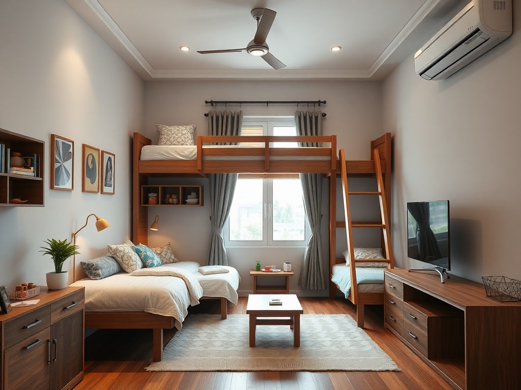 Phòng gia đình Việt Nam với giường tầng đa chức năng
