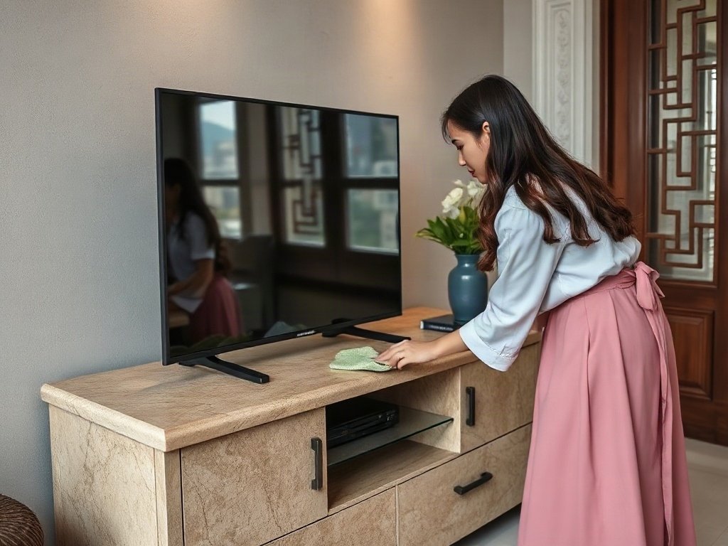 Mẹo 1: Sử Dụng Dung Dịch Vệ Sinh Phù Hợp - mẹo vệ sinh kệ tivi mặt đá