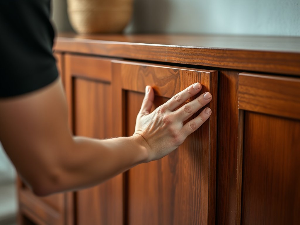 5 Bước Vệ Sinh Tủ Gỗ Tự Nhiên Tại Nhà Hiệu Quả 5 Người Việt Nam đang bôi dầu tự nhiên lên tủ gỗ