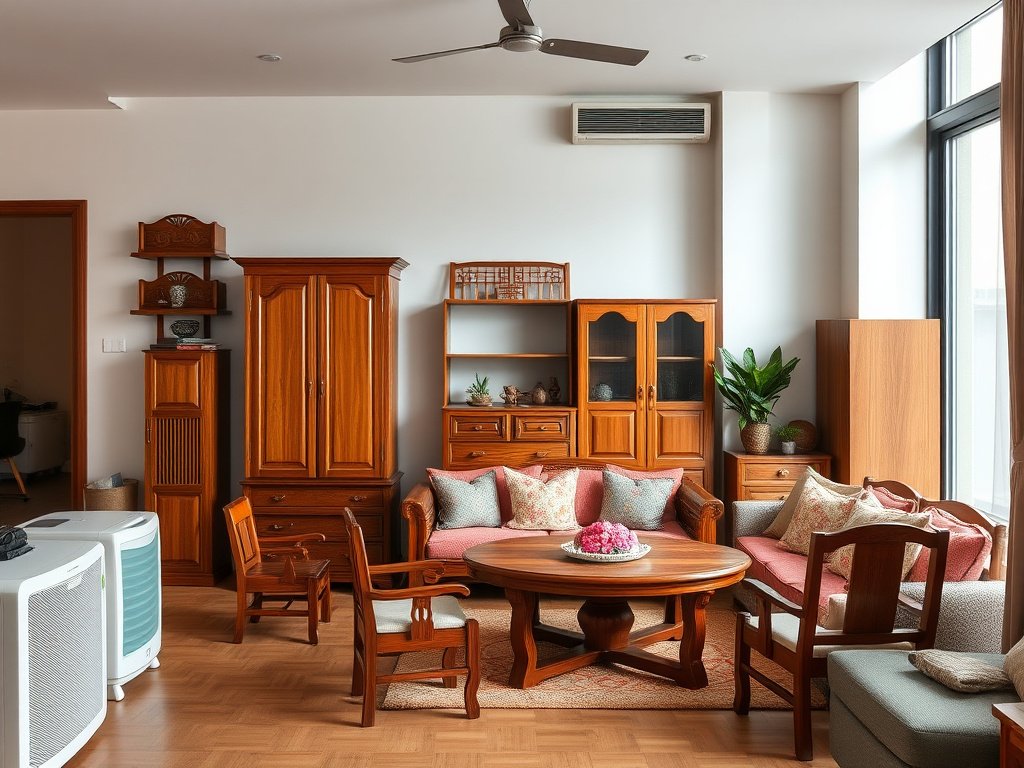5 Cách Bảo Vệ Tủ Vào Mùa Mưa Hiệu Quả 6 Nội thất gỗ kiểu Việt Nam được bảo vệ khỏi độ ẩm với máy hút ẩm trong căn hộ hiện đại