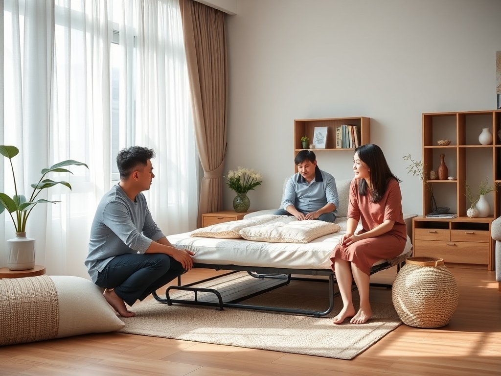 Khám Phá 7 Lợi Ích Của Giường Xếp Trong Mùa Hè 6 Gia đình Việt Nam sử dụng giường xếp trong phòng khách