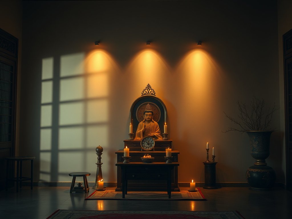 6 Công dụng đặc biệt của bàn thờ trong đời sống hiện đại 4 Phòng khách hiện đại với bàn thờ nhỏ