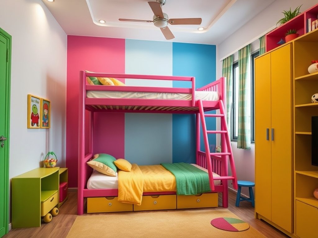 Phòng trẻ em tại Việt Nam với giường tầng màu sắc bắt mắt