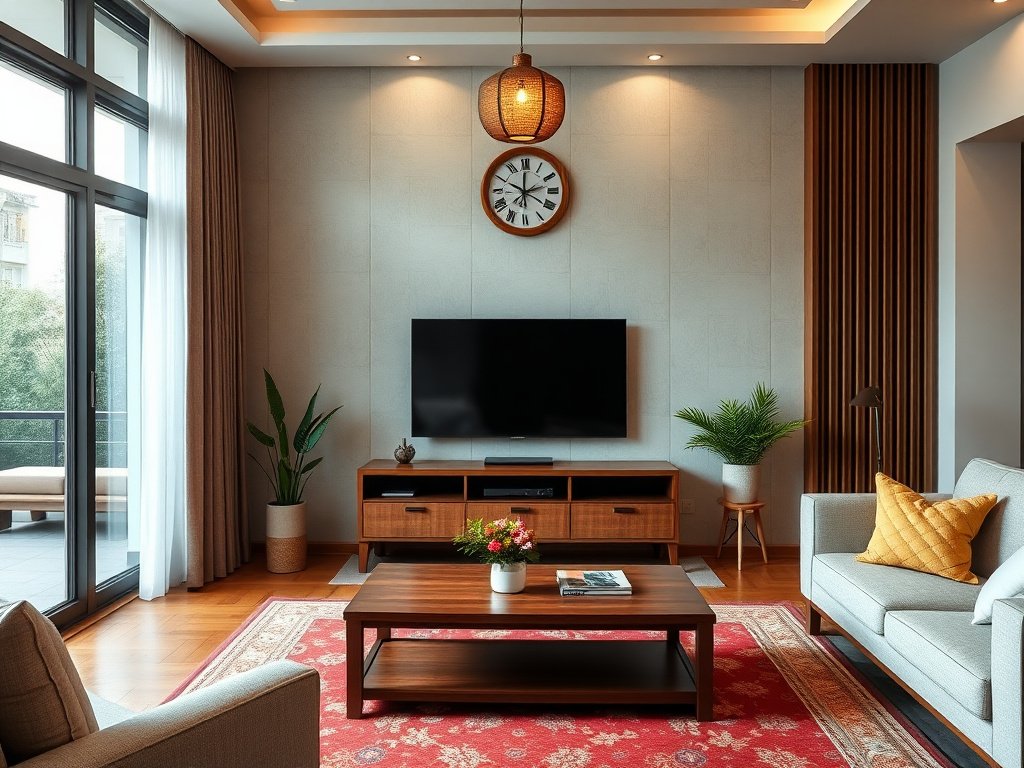 Người đàn ông Việt Nam đánh bóng kệ tivi gỗ