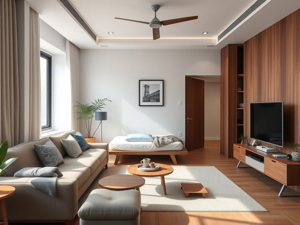 Người phụ nữ Việt Nam điều chỉnh giường xếp trong căn hộ