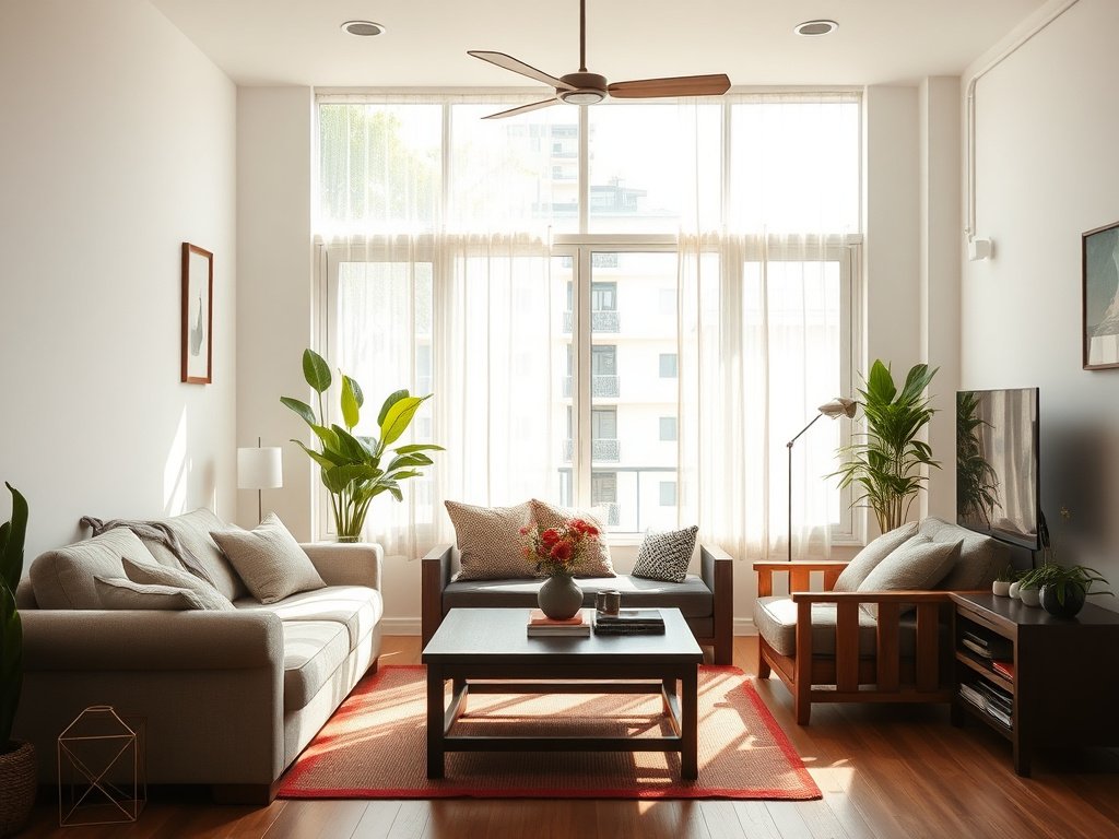 5 Cách Tận Dụng Ánh Sáng Cho Bàn Làm Việc Hiệu Quả 8 Ánh sáng ban ngày tràn ngập qua cửa sổ lớn tại phòng khách Việt Nam
