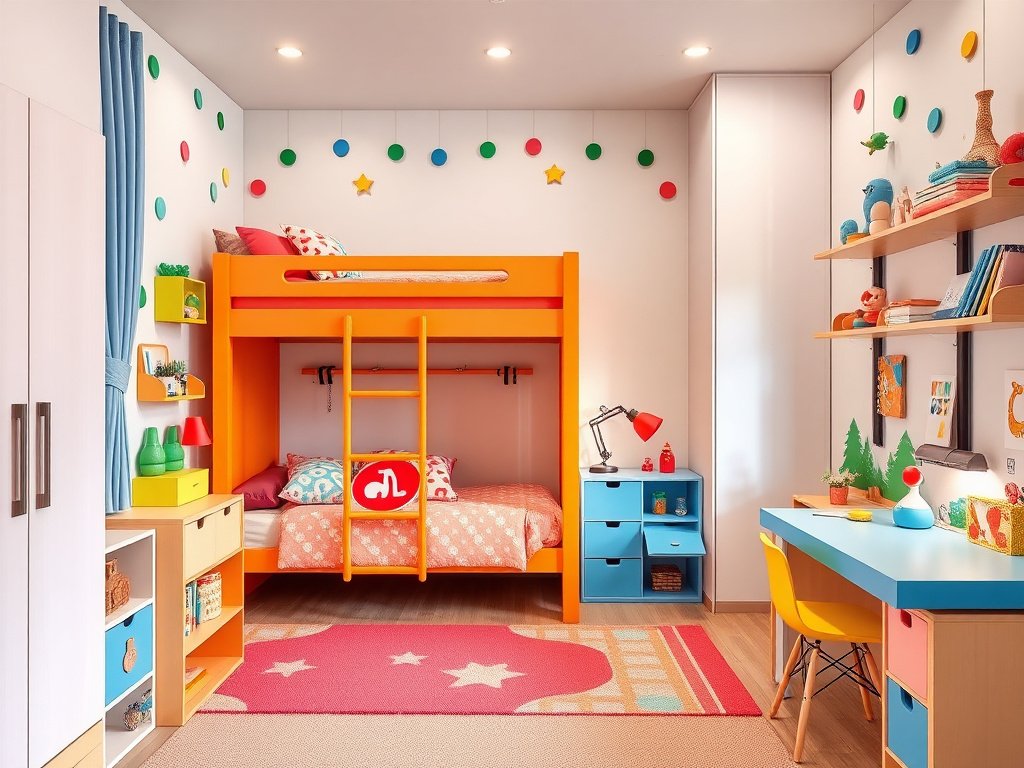 Phòng trẻ em đầy màu sắc ở Việt Nam với giường tầng, vui tươi và ngăn nắp