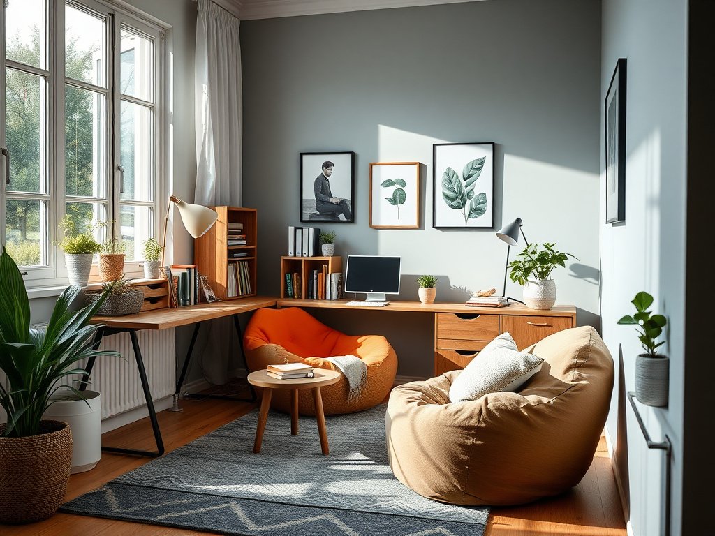 Cách Tận Dụng Ghế Bố Trong Phòng Làm Việc Để Tối Ưu Hiệu Quả 5 Phòng làm việc rộng rãi với ghế bố cạnh cửa sổ, gia đình người Việt tương tác