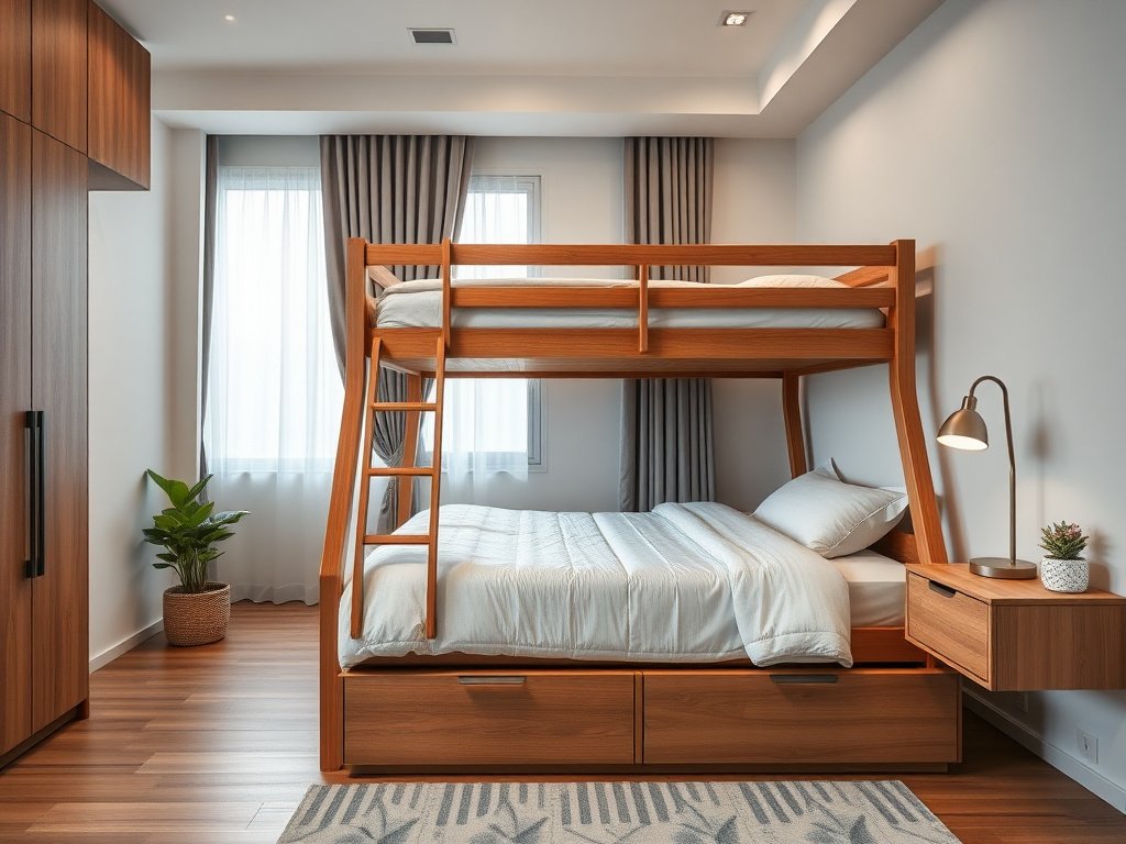 8 Lỗi Phong Thủy Thường Gặp Giường Tầng Bạn Cần Biết 5 Phòng ngủ nhỏ tổ chức gọn gàng với giường tầng gỗ