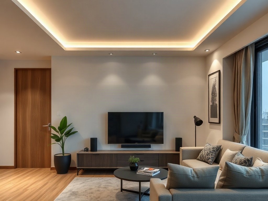 5 Cách Tận Dụng Ánh Sáng Cho Kệ Tivi Hiệu Quả Nhất 7 Cách sắp xếp đèn spotlight - cách tận dụng ánh sáng cho kệ tivi