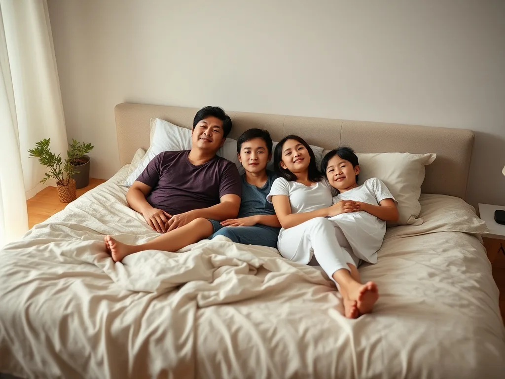 6 Bước Làm Sạch Giường Ngủ Vải Định Kỳ Hiệu Quả Ngay Tại Nhà 9 Gia đình Việt Nam thư giãn trên giường vải sạch