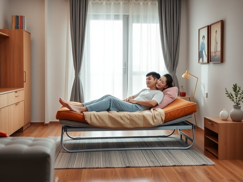 Phòng khách hiện đại của Việt Nam với giường xếp phong cách