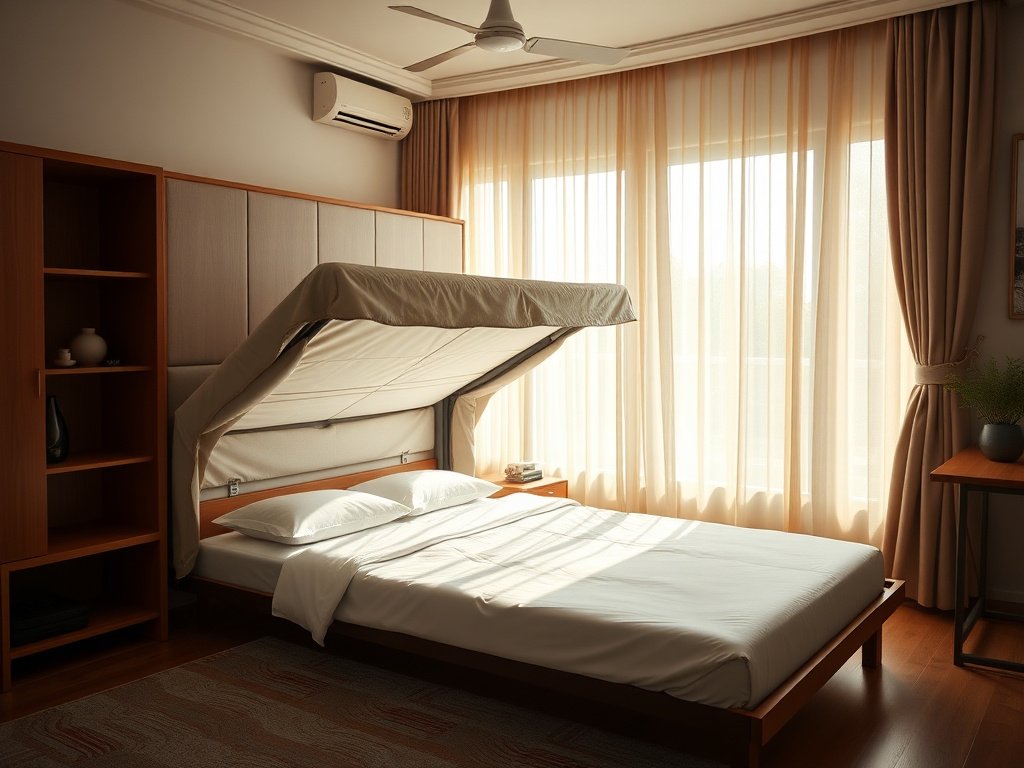 Cận cảnh vải của giường xếp với họa tiết màu sắc trong nhà Việt Nam