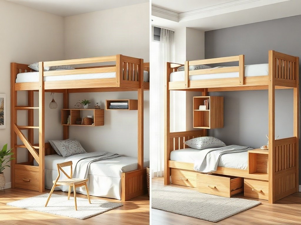Khảo sát thực tế dòng gỗ thông dụng (Gỗ Sồi, Xoan đào, Óc chó) - Giường tầng trẻ em có lan can